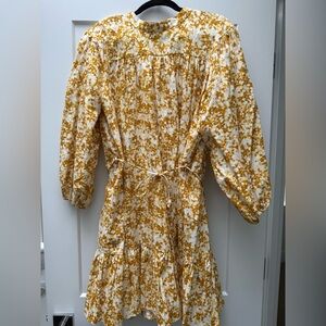 Topshop Yellow and White Floral Long Sleeve Dress